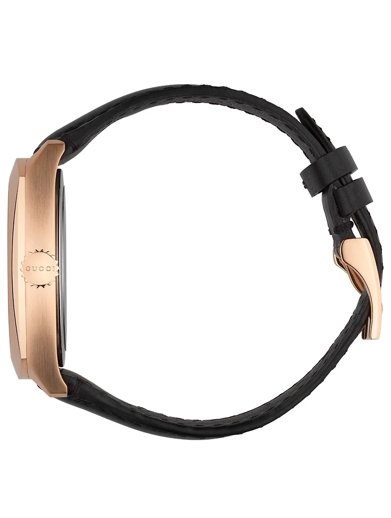 Rose Goldtone Leather Strap Watch