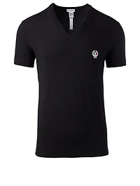 Cotton Stretch V-Neck T-Shirt With Logo Patch