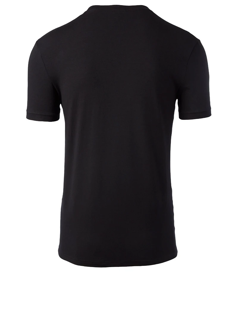 Cotton Stretch V-Neck T-Shirt With Logo Patch