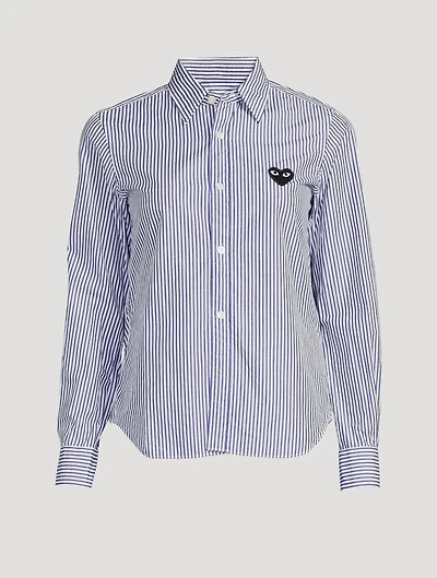 Embroidered Heart Button-Up Shirt Stripe
