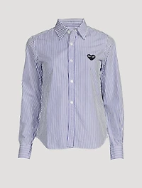Embroidered Heart Button-Up Shirt Stripe