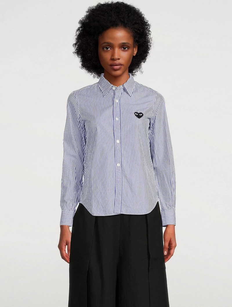 Embroidered Heart Button-Up Shirt Stripe