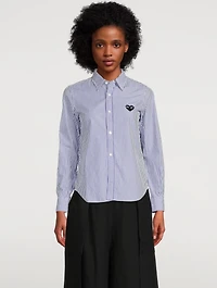 Embroidered Heart Button-Up Shirt Stripe