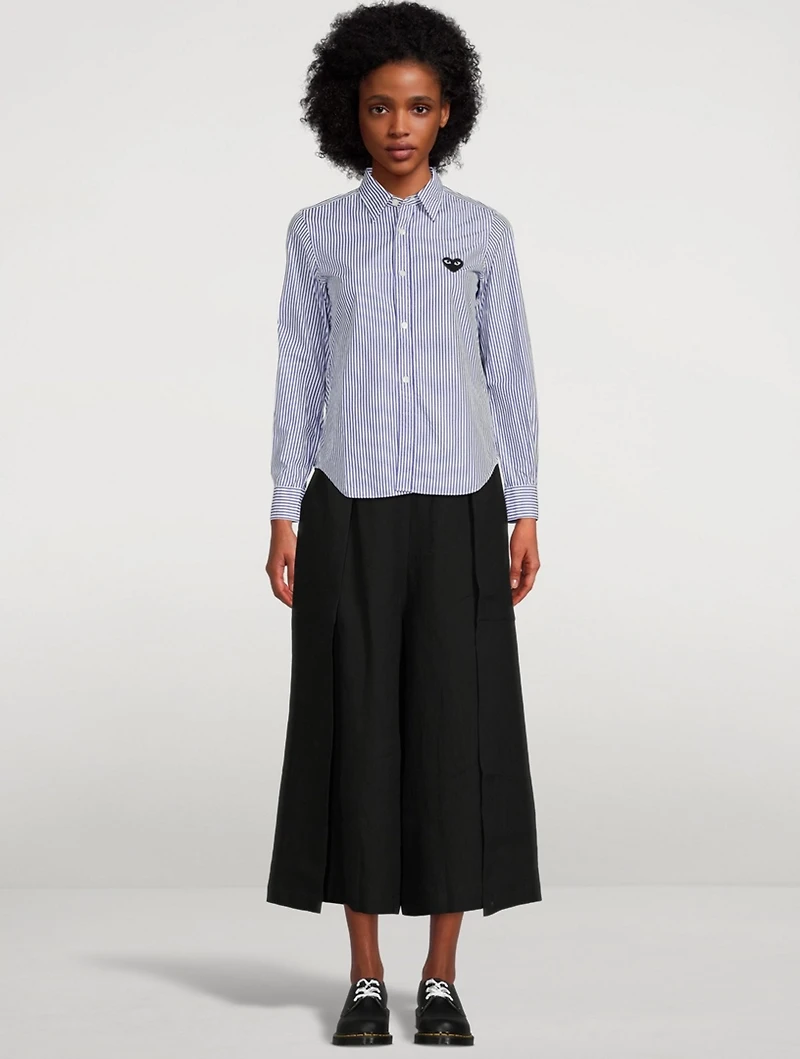 Embroidered Heart Button-Up Shirt Stripe