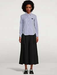 Embroidered Heart Button-Up Shirt Stripe