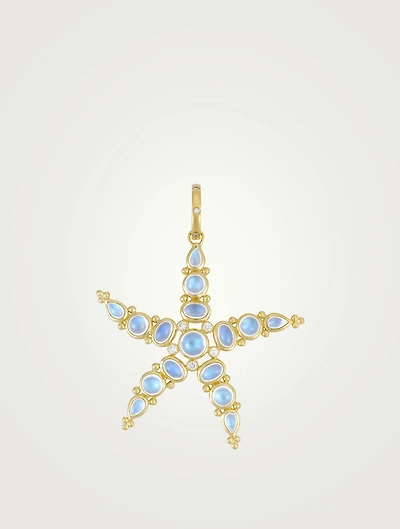 18K Gold Large Sea Star Pendant With Royal Blue Moonstone And Diamonds