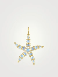 18K Gold Large Sea Star Pendant With Royal Blue Moonstone And Diamonds
