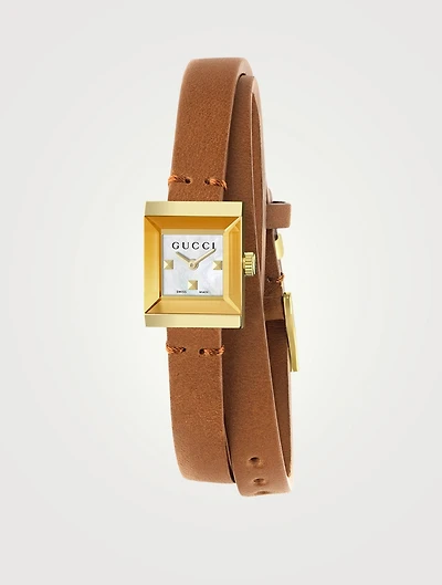 G-Frame Goldtone Leather Strap Watch