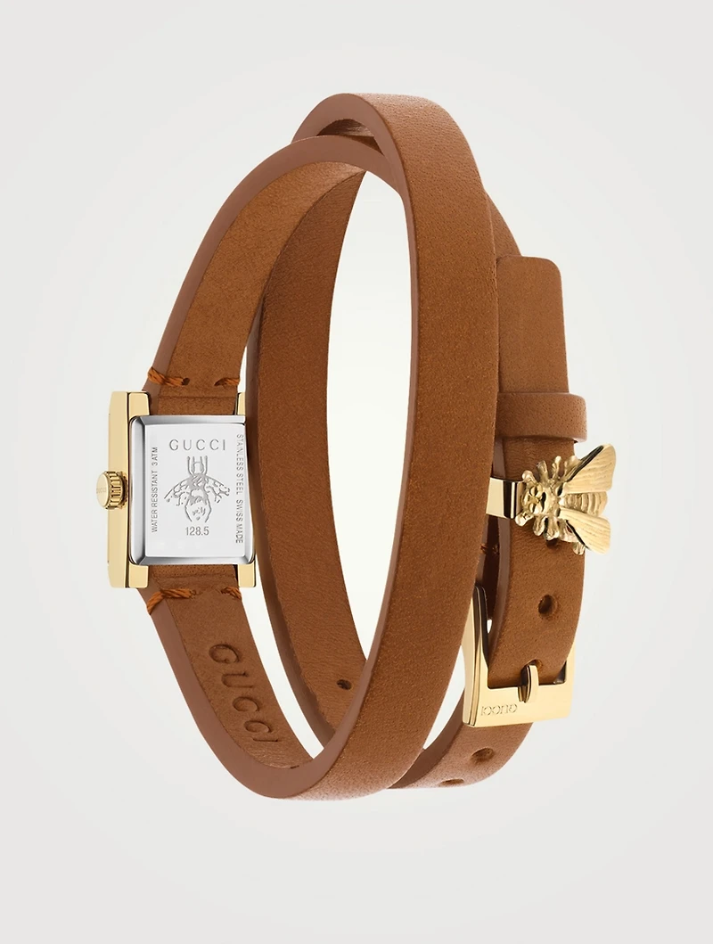 G-Frame Goldtone Leather Strap Watch