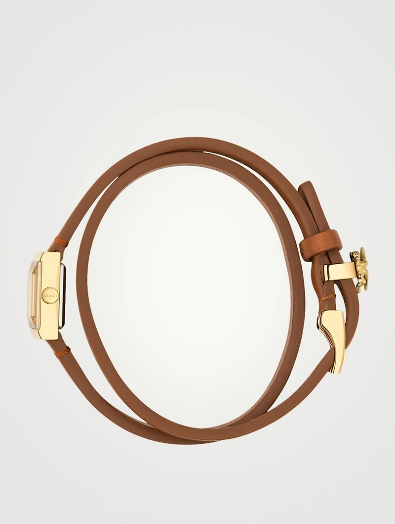 G-Frame Goldtone Leather Strap Watch