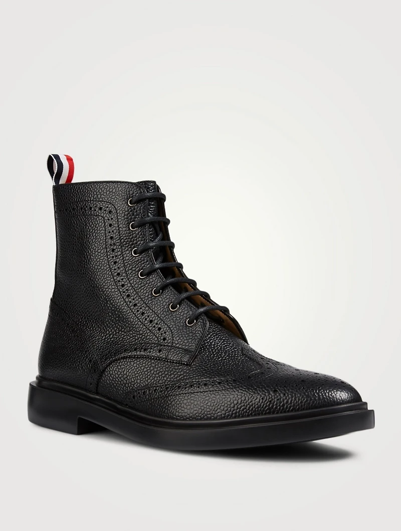 Grained Leather Wingtip Brogue Boots
