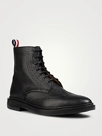 Grained Leather Wingtip Brogue Boots