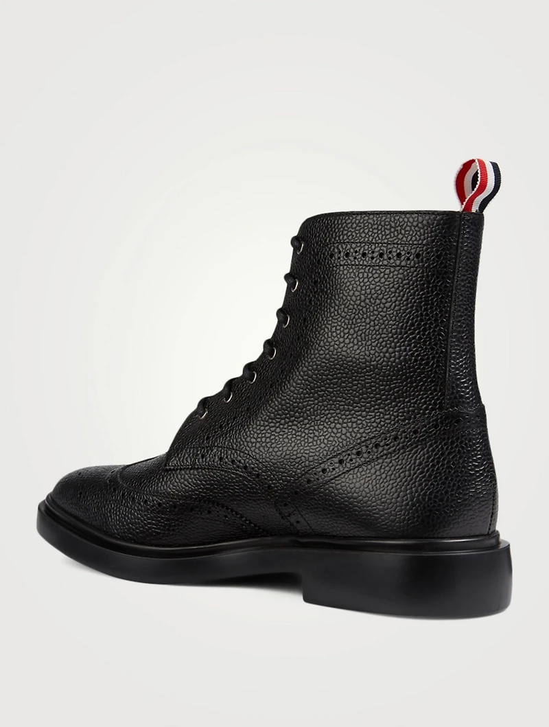 Grained Leather Wingtip Brogue Boots