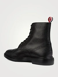 Grained Leather Wingtip Brogue Boots