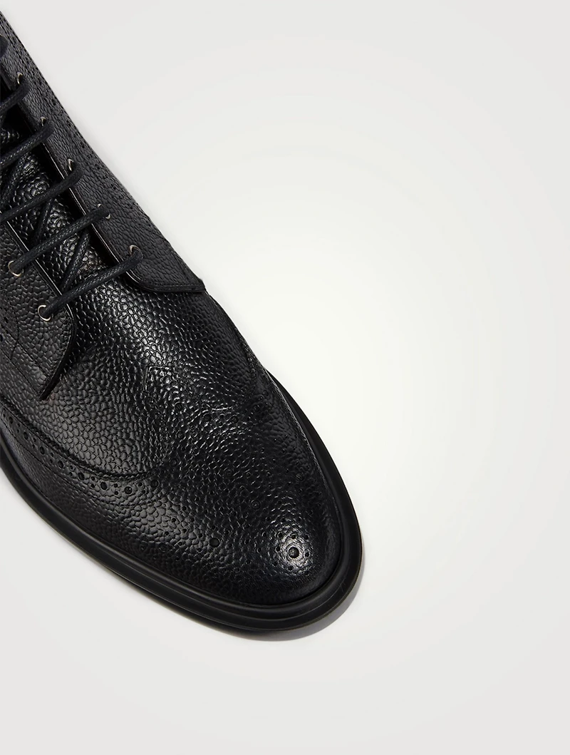 Grained Leather Wingtip Brogue Boots