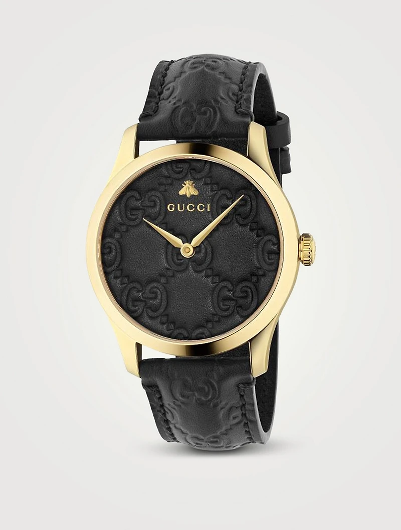 G-Timeless Signature Leather Strap Watch