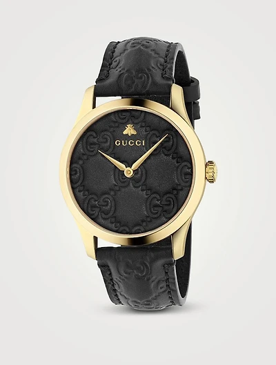 G-Timeless Signature Leather Strap Watch