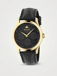 G-Timeless Signature Leather Strap Watch