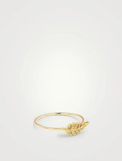 Mini Gold Leaf Ring With Diamonds