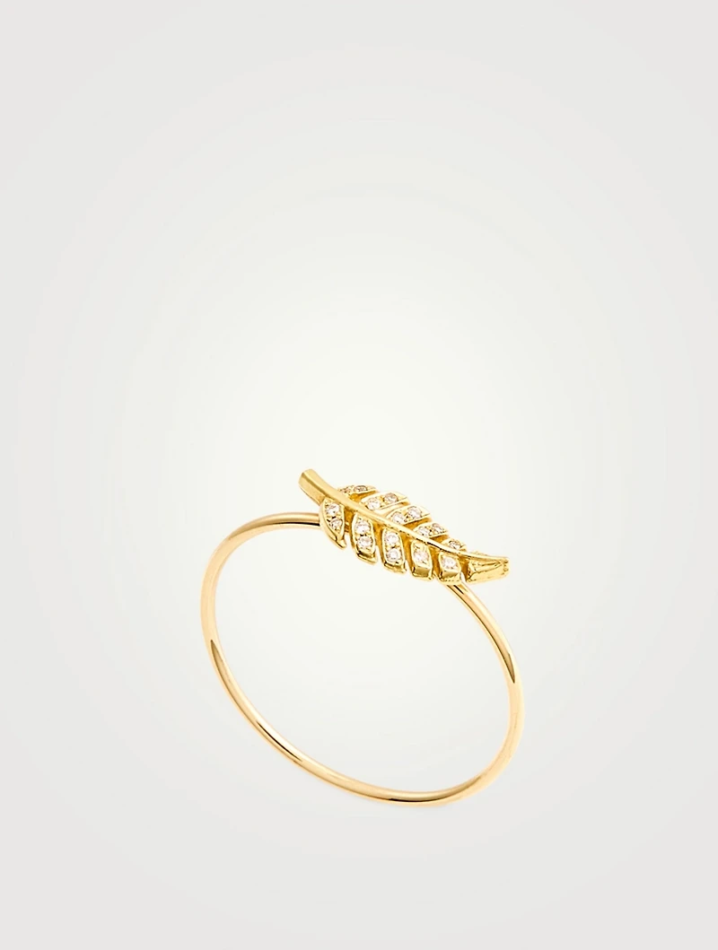 Mini Gold Leaf Ring With Diamonds