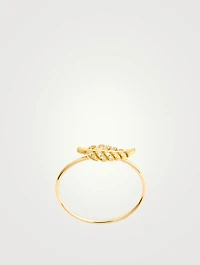 Mini Gold Leaf Ring With Diamonds
