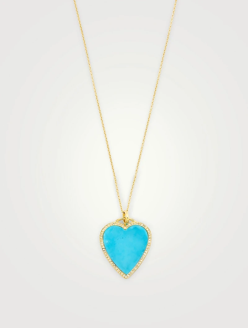 Gold Inlay Heart Necklace With Diamonds