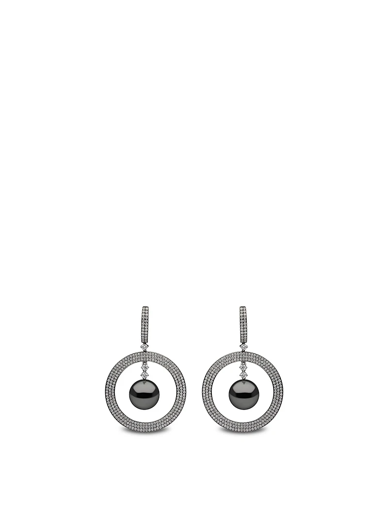 18K Black Gold Black Pearl And Diamond Earrings