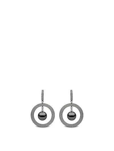 18K Black Gold Black Pearl And Diamond Earrings