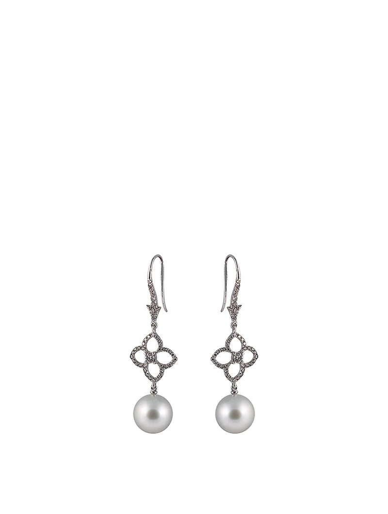 18K White Gold South Sea Pearl Flower Earrings With Diamonds