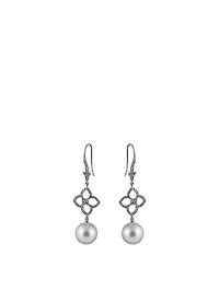 18K White Gold South Sea Pearl Flower Earrings With Diamonds