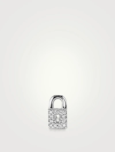 Small 14K White Gold Key Hole Lock Stud Earring With Diamonds