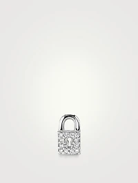 Small 14K White Gold Key Hole Lock Stud Earring With Diamonds