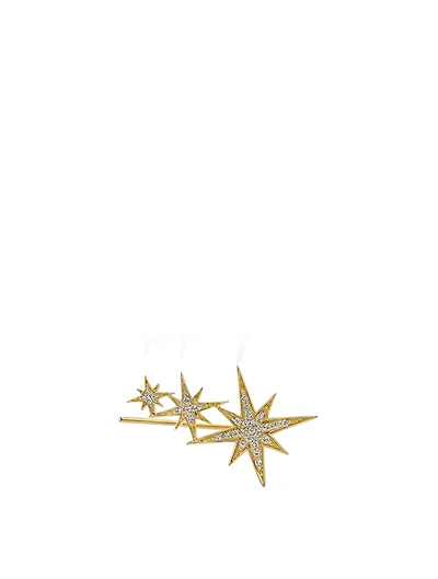 14K Gold Triple Starburst Ear Crawler With Diamonds