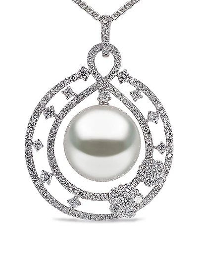 18K White Gold Pearl And Diamond Pendant Necklace