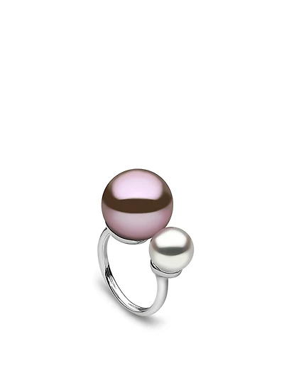 18K White Gold White And Pink Pearl Ring