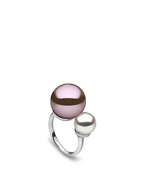 18K White Gold White And Pink Pearl Ring