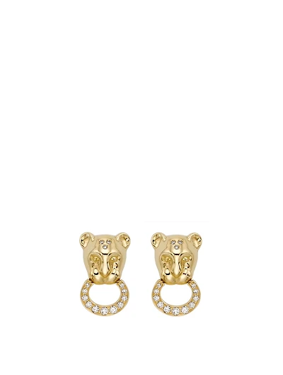 18K Gold Lion Cub Earrings With Diamonds