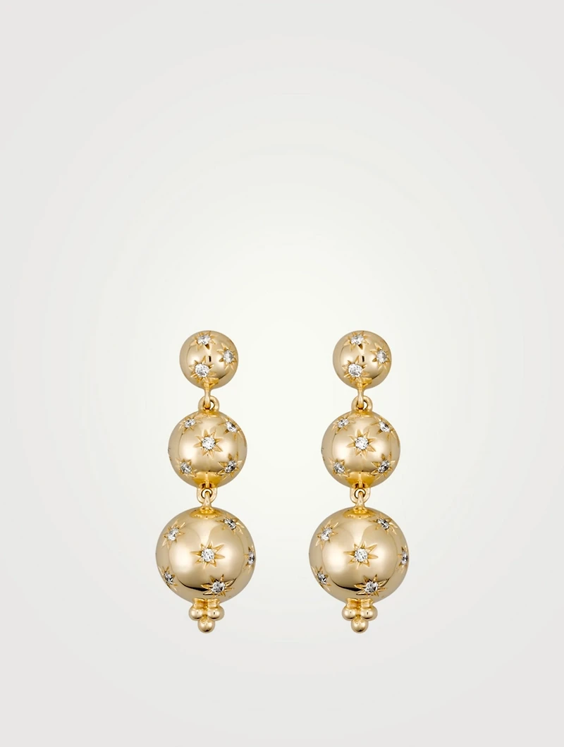 18K Gold Cosmos Triple Drop Earrings With Diamonds