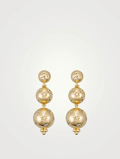 18K Gold Cosmos Triple Drop Earrings With Diamonds