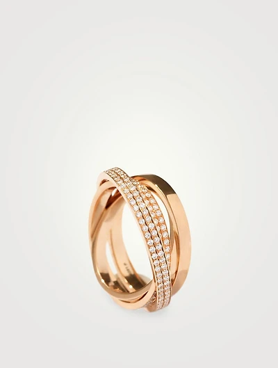 Technical Berbère 18K Rose Gold Four Band Twisted Ring With Diamonds