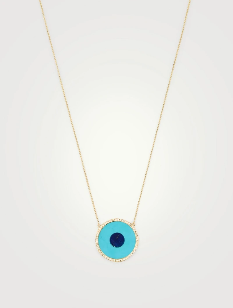 Gold Turquoise And Lapis Evil Eye Necklace With Diamonds