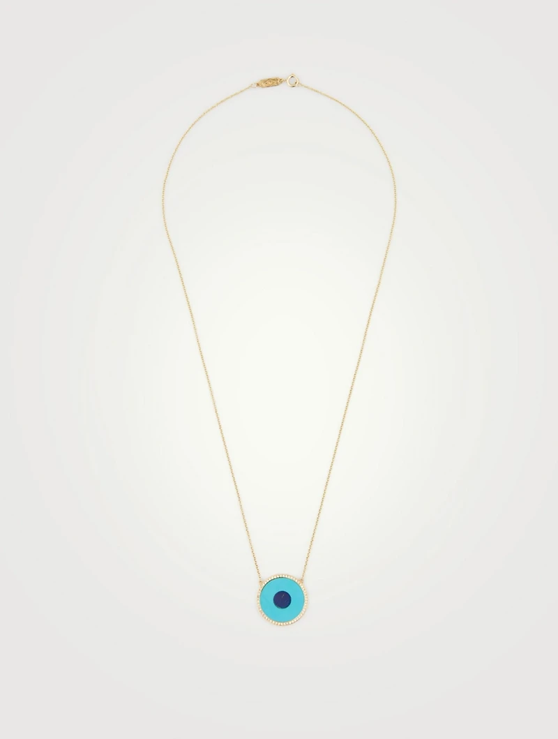 Gold Turquoise And Lapis Evil Eye Necklace With Diamonds