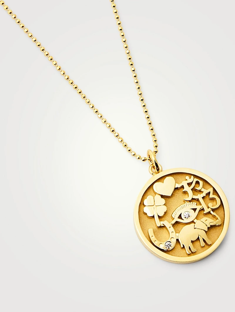 18K Gold Good Luck Necklace With Diamonds