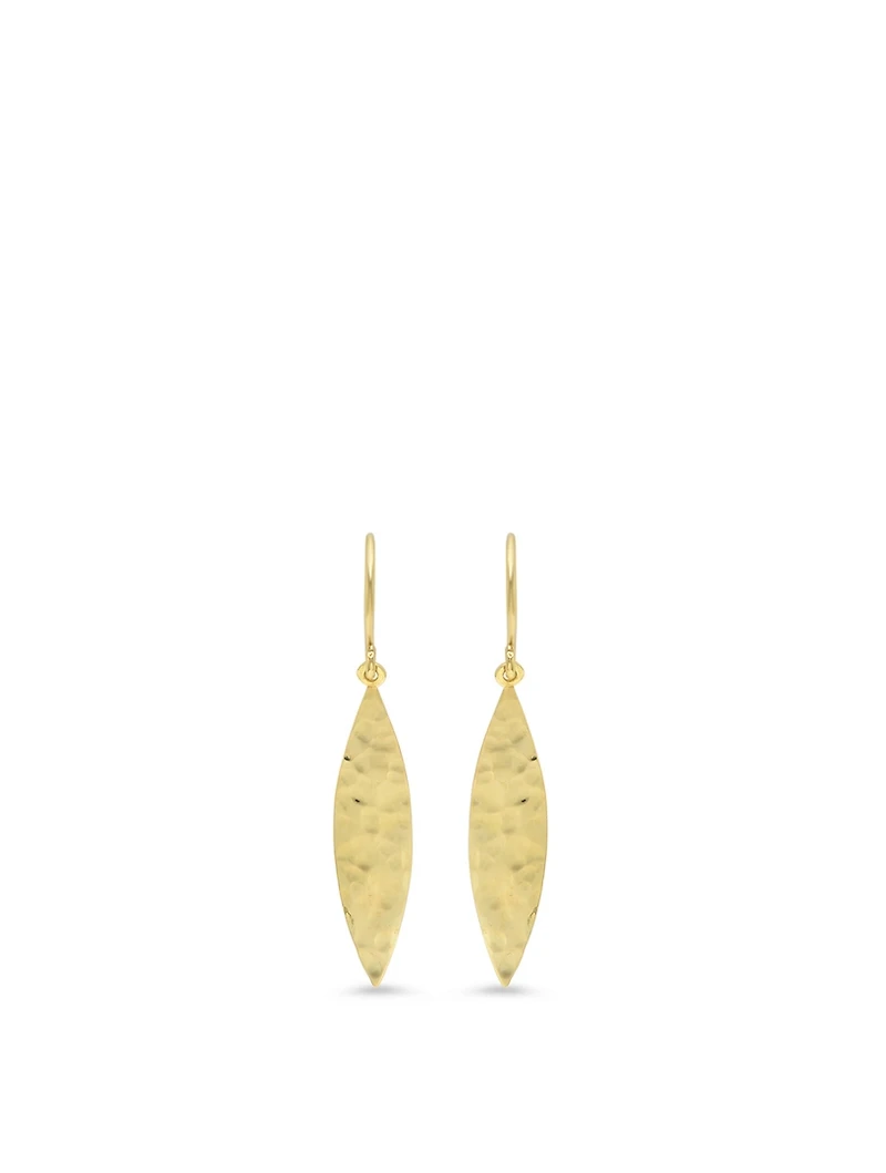 18K Gold Hammered Marquise Drop Earrings