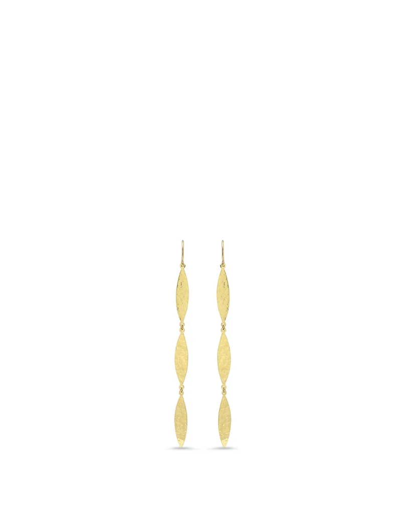 18K Gold Hammered Triple Marquise Drop Earrings