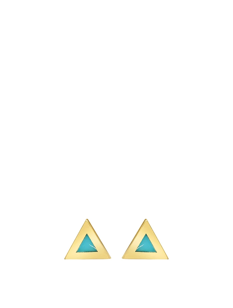 Mini 18K Gold Triangle Stud Earrings With Turquoise
