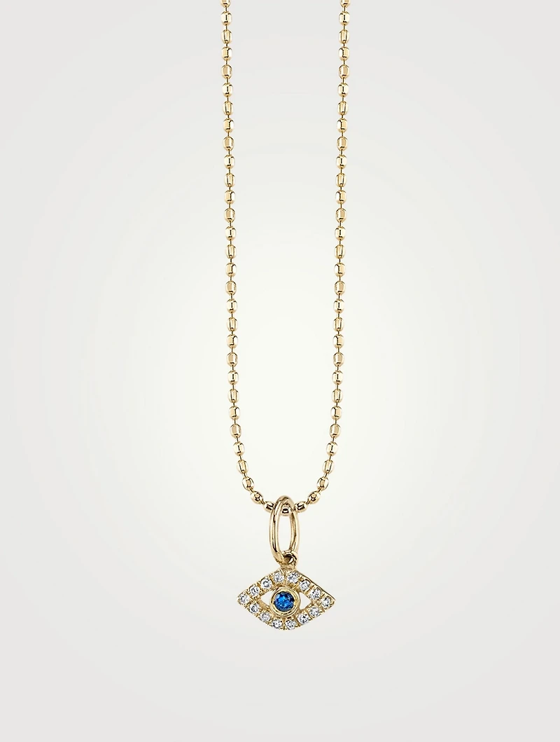 14K Gold Bezel Evil Eye Charm Necklace With Diamonds