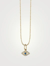 14K Gold Bezel Evil Eye Charm Necklace With Diamonds