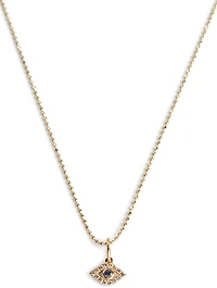 14K Gold Bezel Evil Eye Charm Necklace With Diamonds