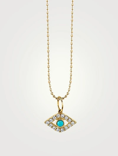 14K Gold Large Diamond Bezel Evil Eye Charm Necklace